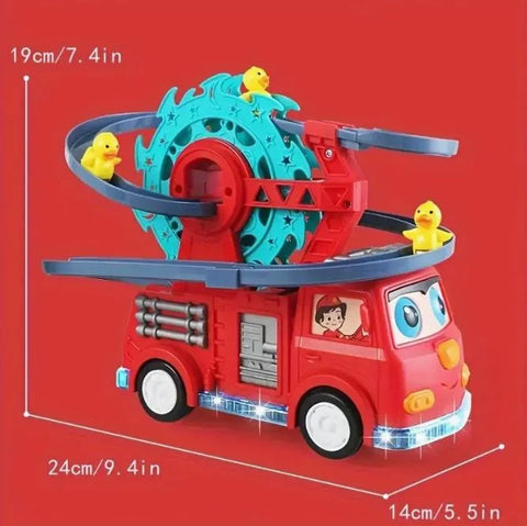 Musical Fire Truck Duck Race Track Toy with Lights and Climbing Ladder
